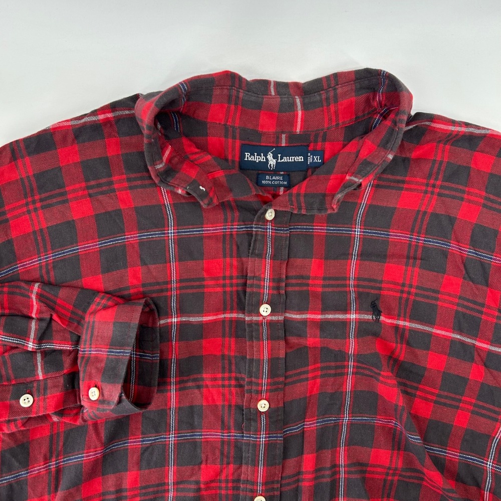 Polo Ralph Lauren Blaire Shirt Mens XL Red Black Plaid Cotton Button Down Logo
